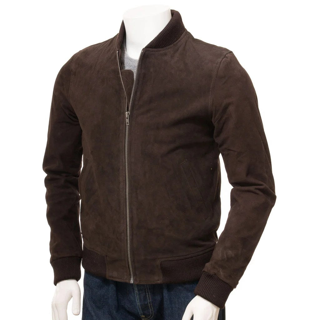 MEN BROWN SUEDE BOMBER JACKET BERGEN