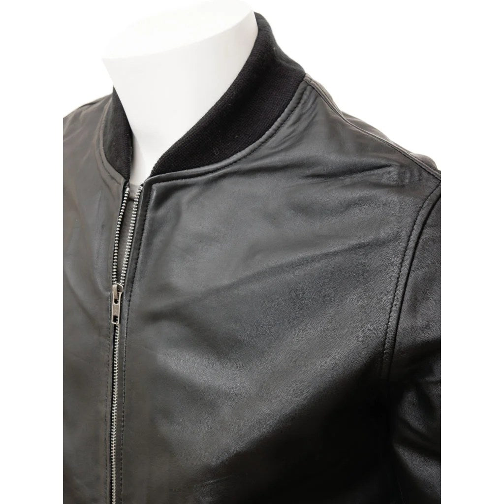 MEN BLACK LEATHER BOMBER JACKET BOSTON