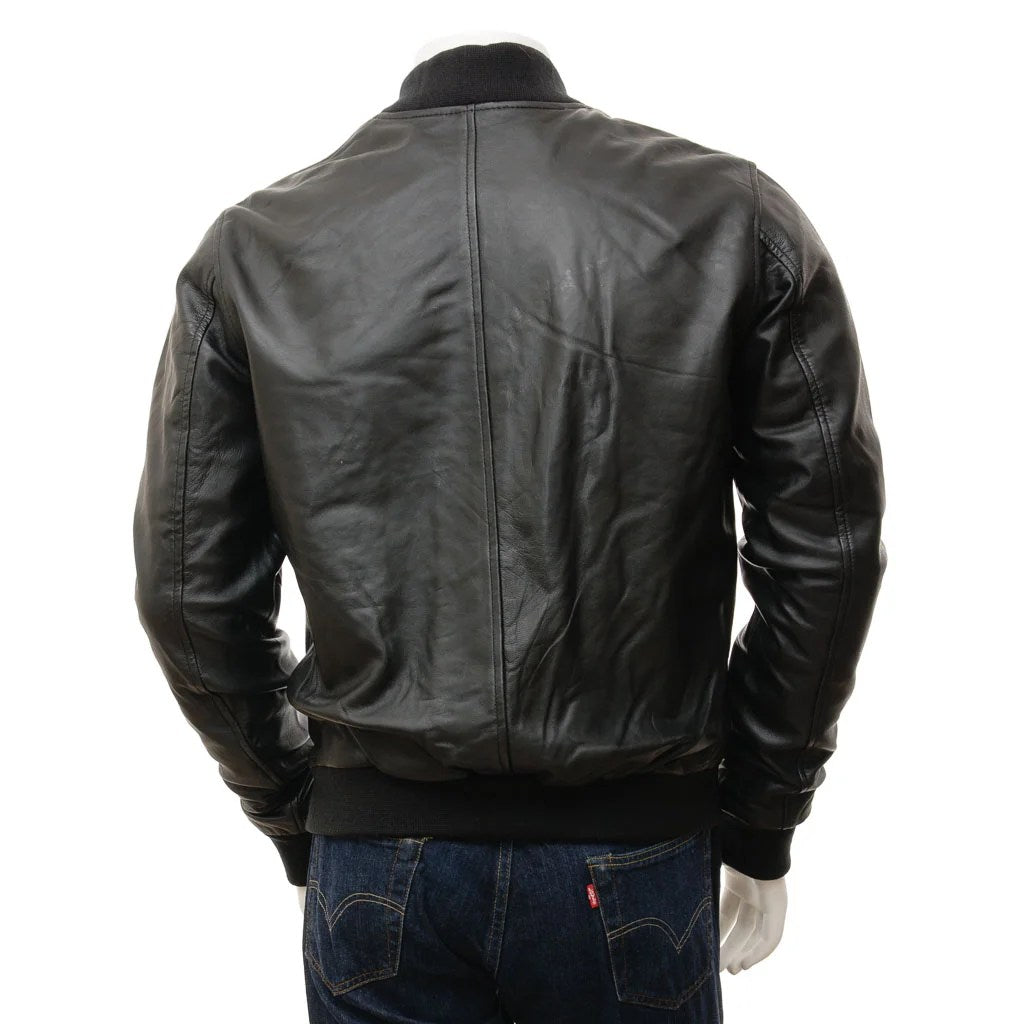 MEN BLACK LEATHER BOMBER JACKET BOSTON