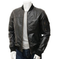 MEN BLACK LEATHER BOMBER JACKET BRANT