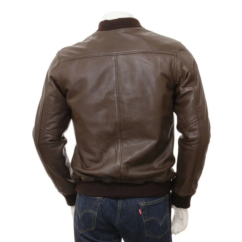 MEN BROWN LEATHER BOMBER JACKET BROWNVILLE