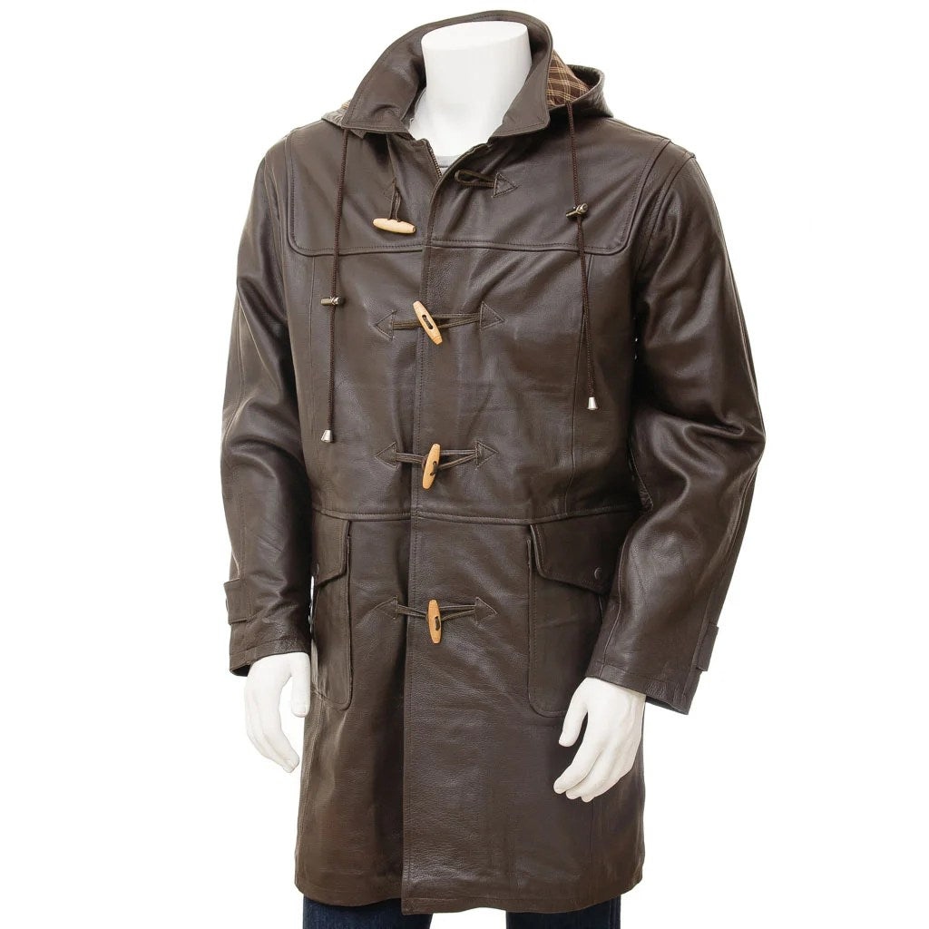 MEN LEATHER DUFFLE COAT IN BROWN CAMILLUS