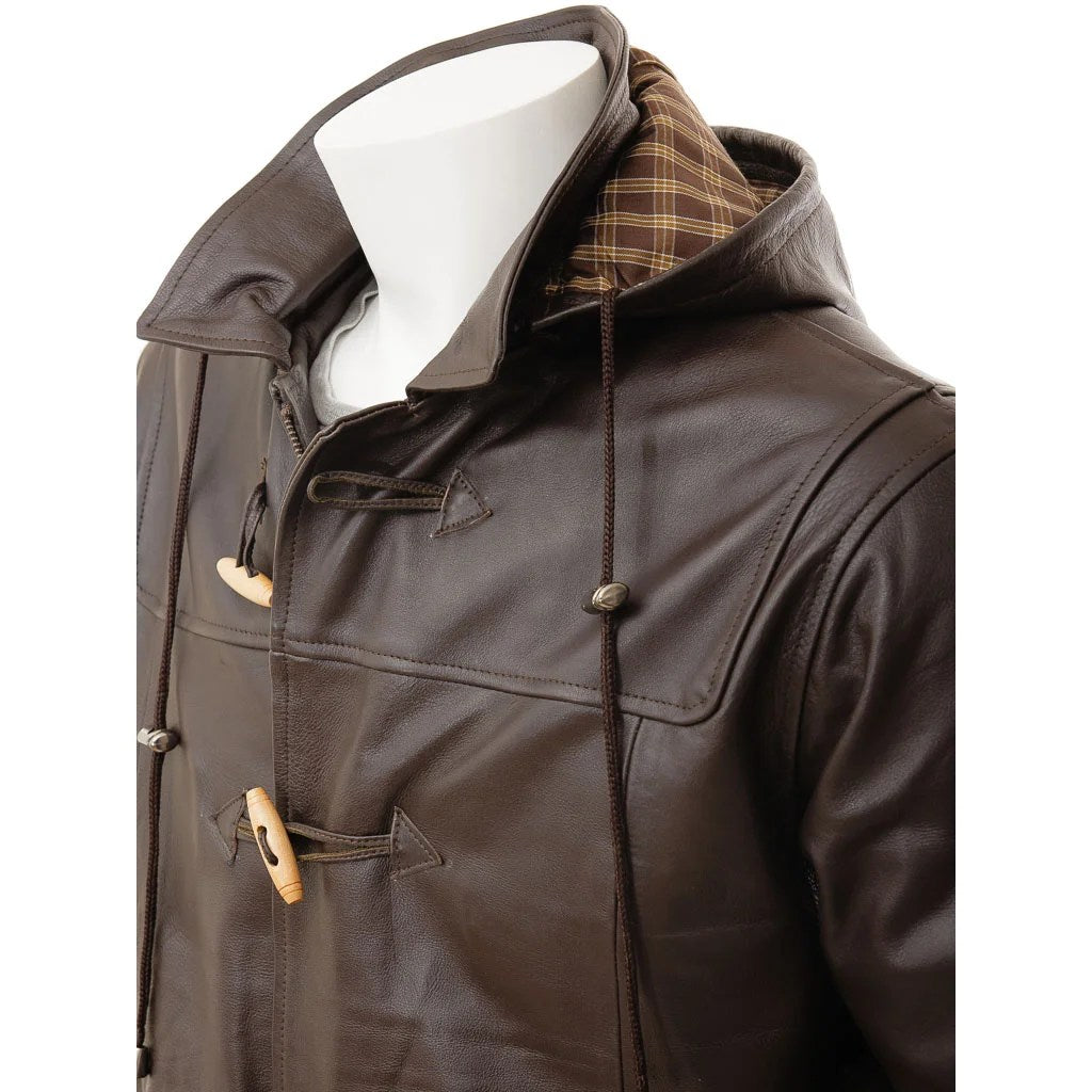 MEN LEATHER DUFFLE COAT IN BROWN CAMILLUS