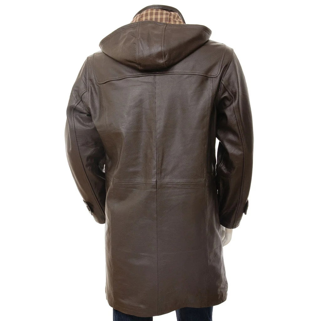 MEN LEATHER DUFFLE COAT IN BROWN CAMILLUS