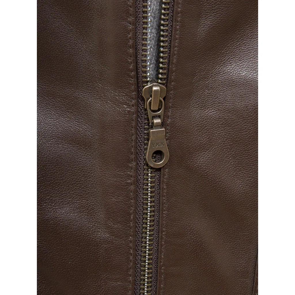 MEN BROWN LEATHER BIKER JACKET BOLTON