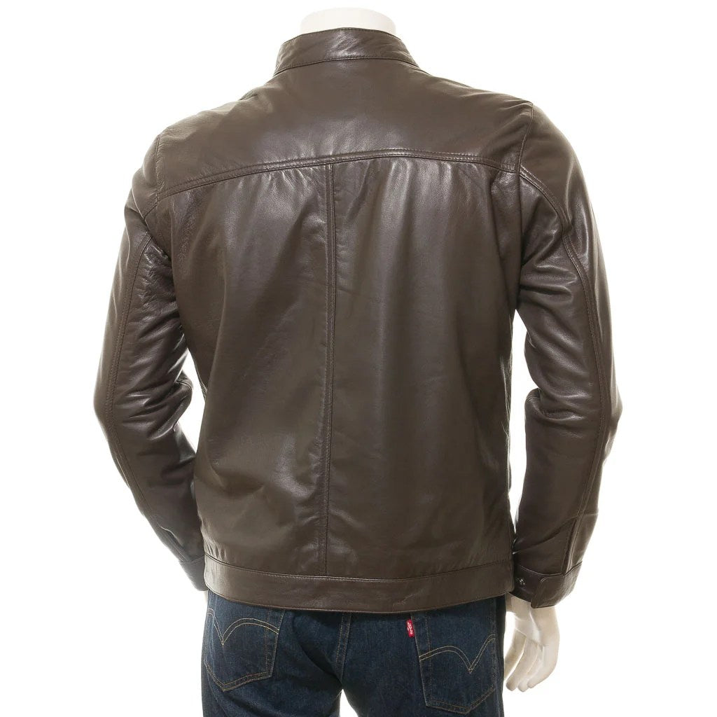 MEN BROWN LEATHER BIKER JACKET BOLTON