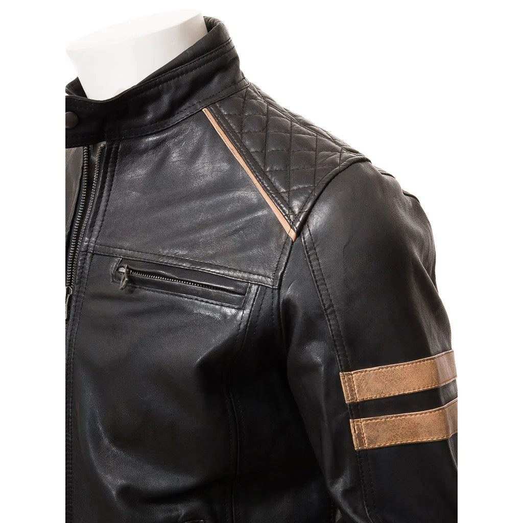 MEN BLACK LEATHER BIKER JACKET ADAMS