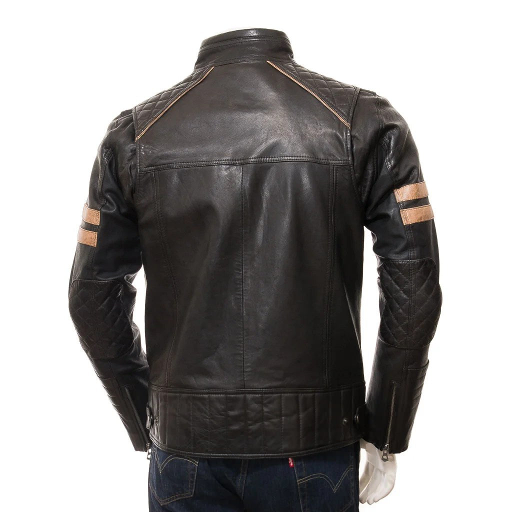 MEN BLACK LEATHER BIKER JACKET ADAMS