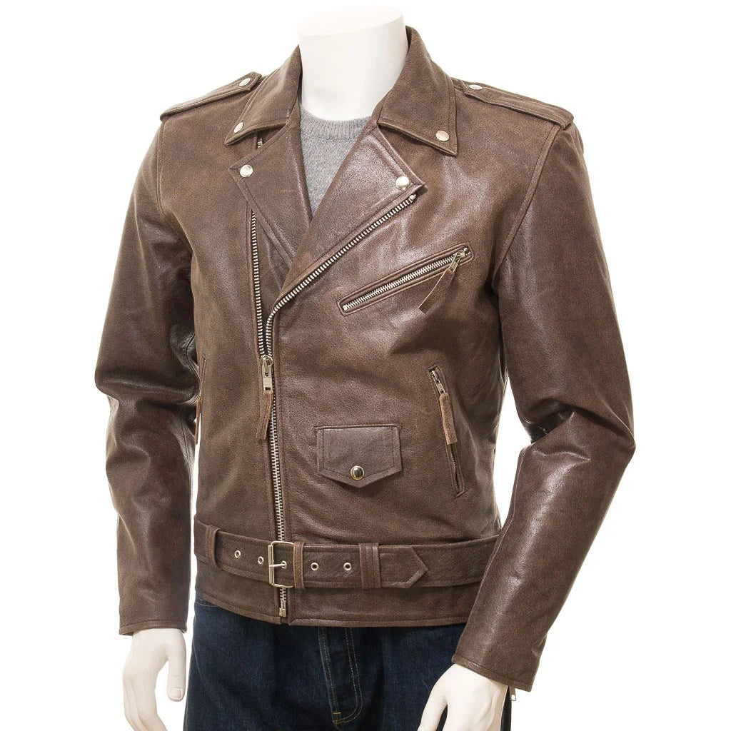 MEN ANTIQUE BROWN LEATHER JACKET BALLSTON