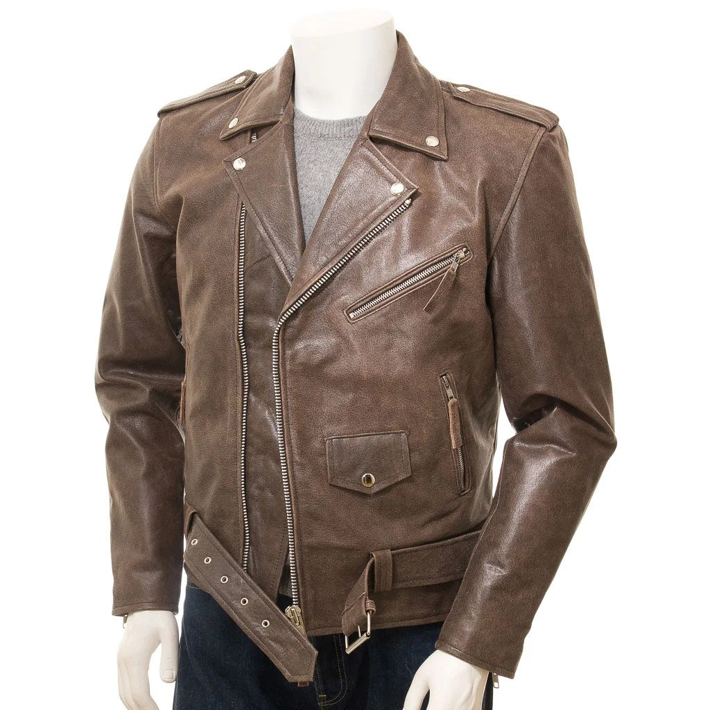 MEN ANTIQUE BROWN LEATHER JACKET BALLSTON