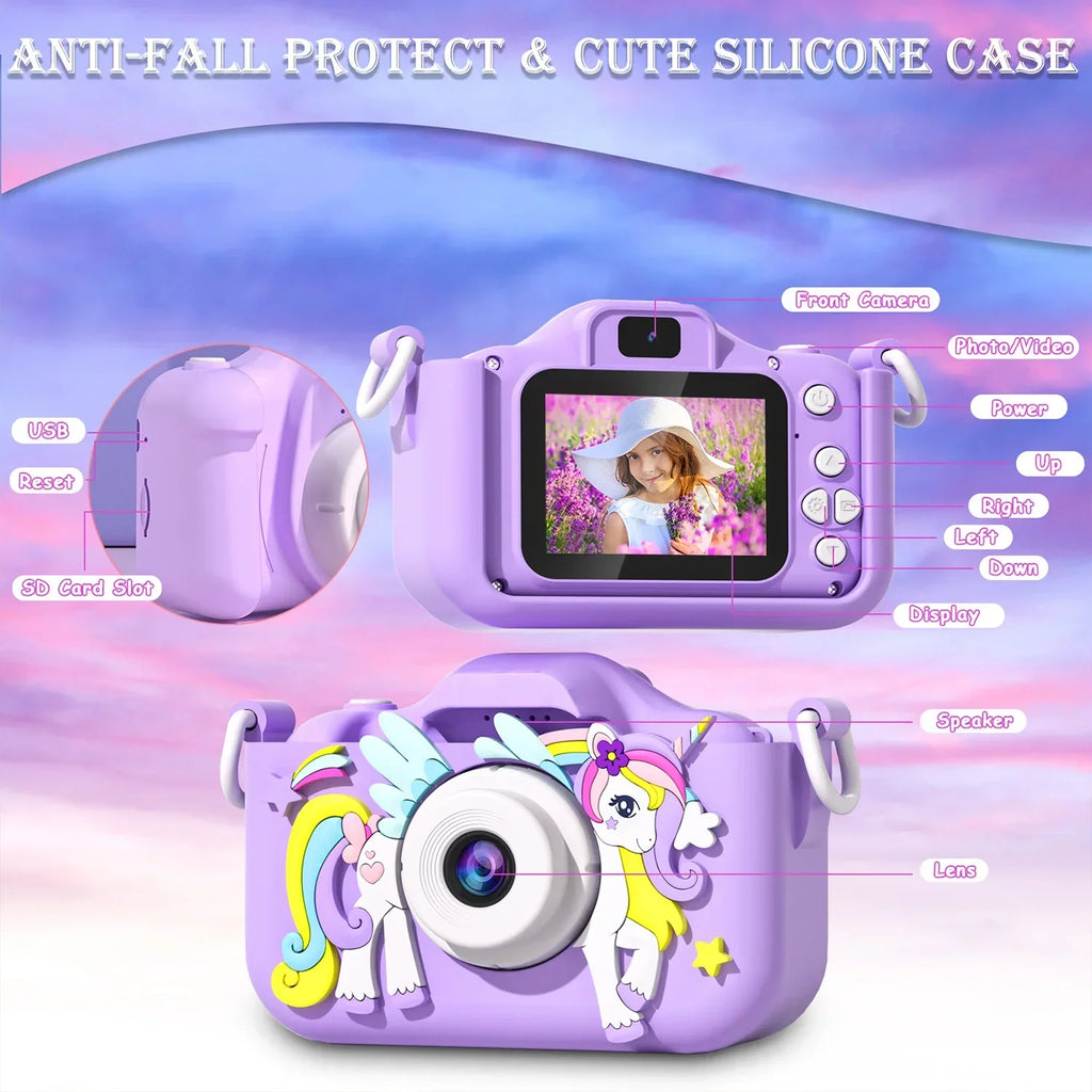 Kids Mini Camera Unicorn 1080P HD 2-Inch Screen