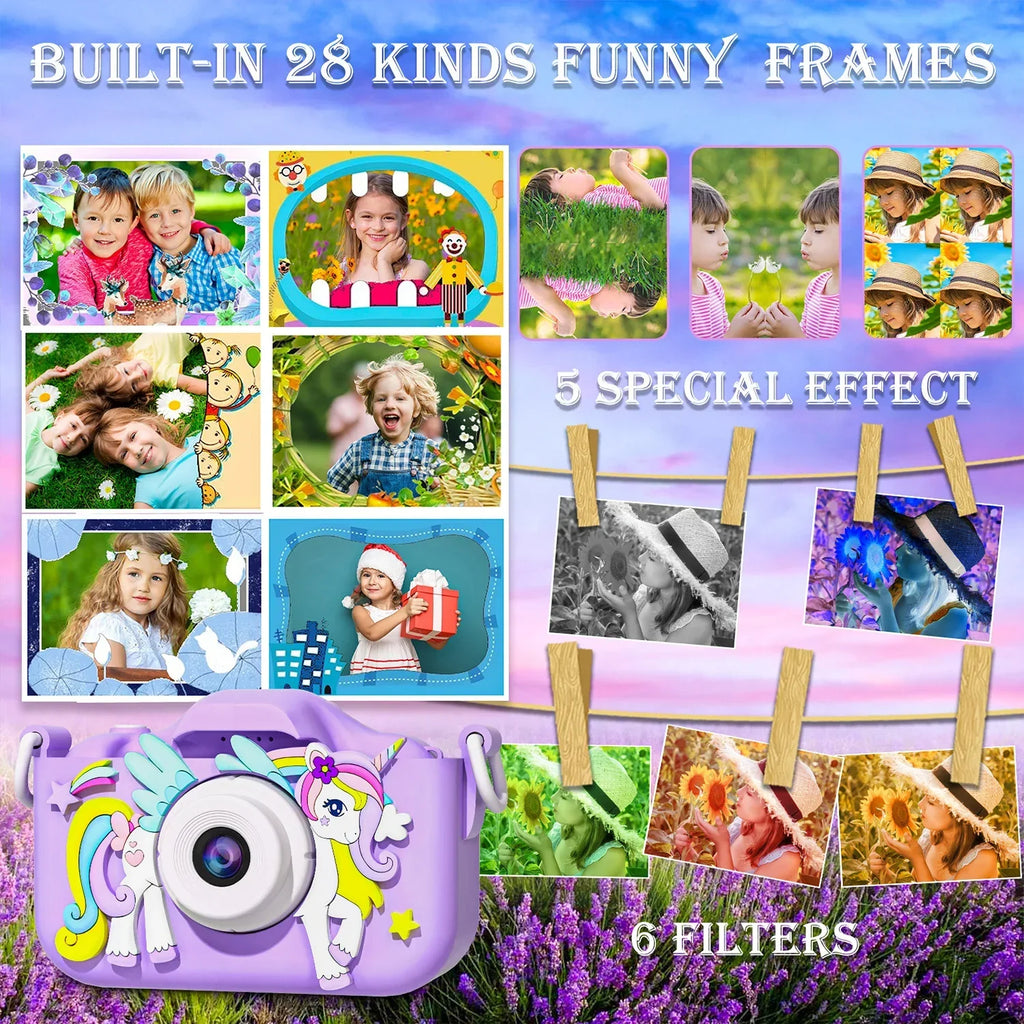 Kids Mini Camera Unicorn 1080P HD 2-Inch Screen