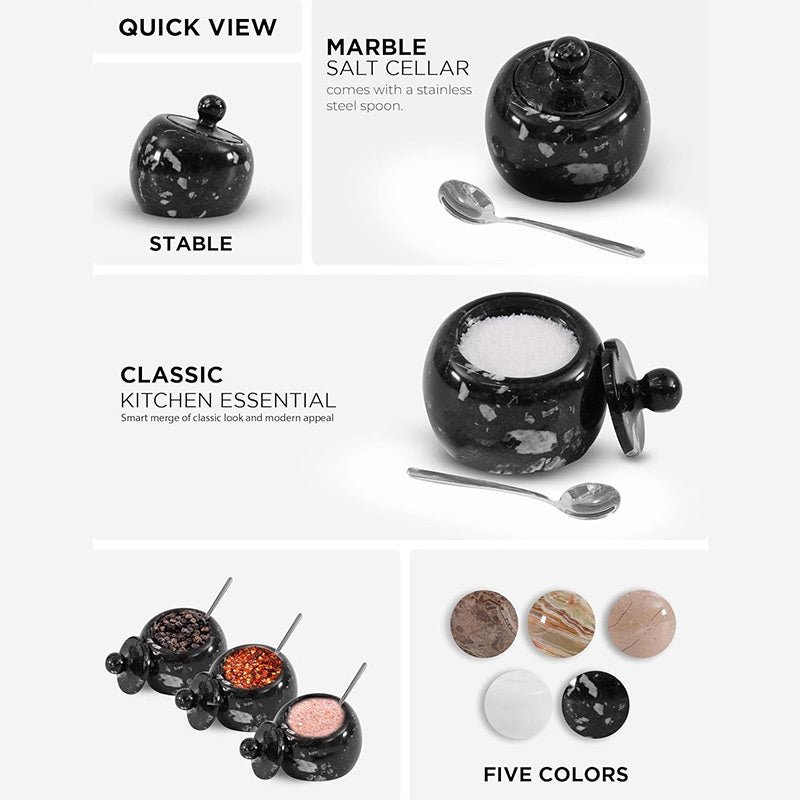 Marble Salt Cellar With Lid 3'' Salt Container For Kitchen Countertop - Salt Box & Salt Dish
