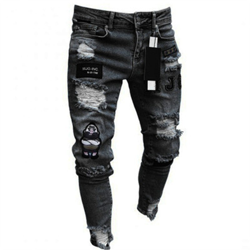 Men's jeans wisheBay feet hot sale jeans men's jeans ripped 4X badge cross-border LS