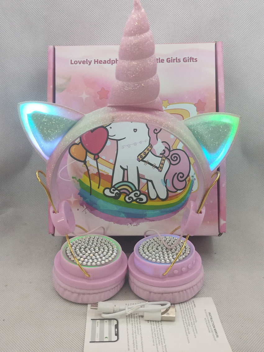 Factory cross-border Bluetooth headset wholesale hot head-mounted computer online class cartoon unicorn smart children's headphones