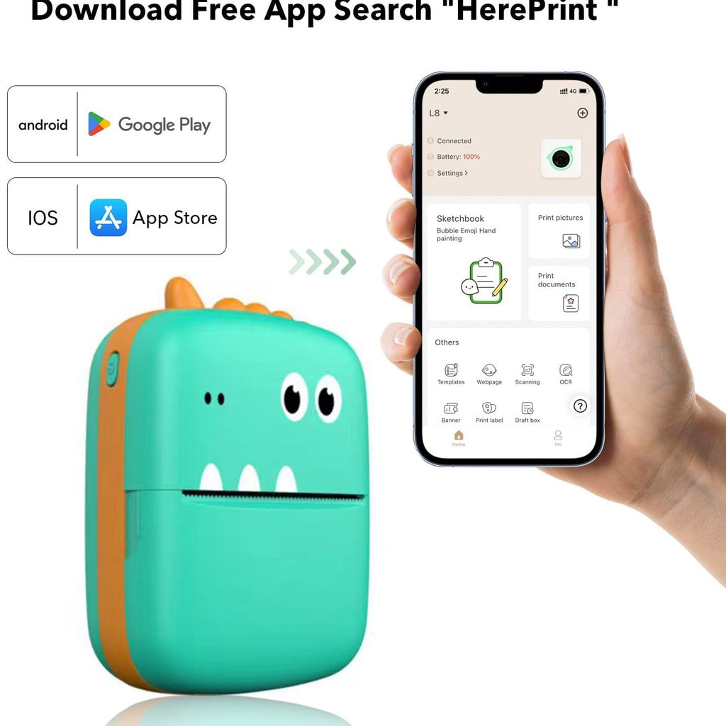 New cross-border A8 little dinosaur mini convenient printer ink-free printing Bluetooth connection thermal printer wholesale