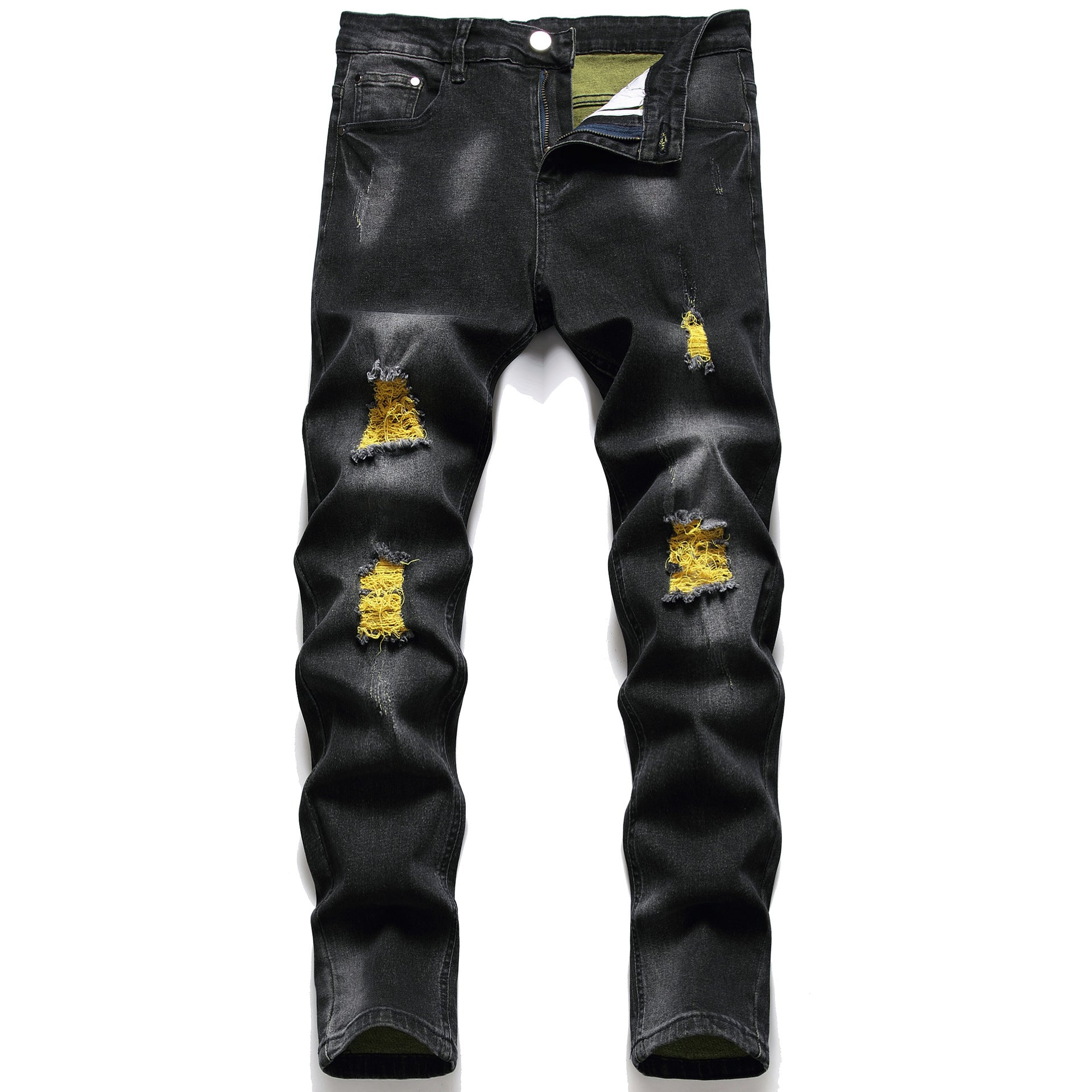 Black jeans 2025 new ripped jeans micro elastic slim fit skinny men's jeans factory delivery