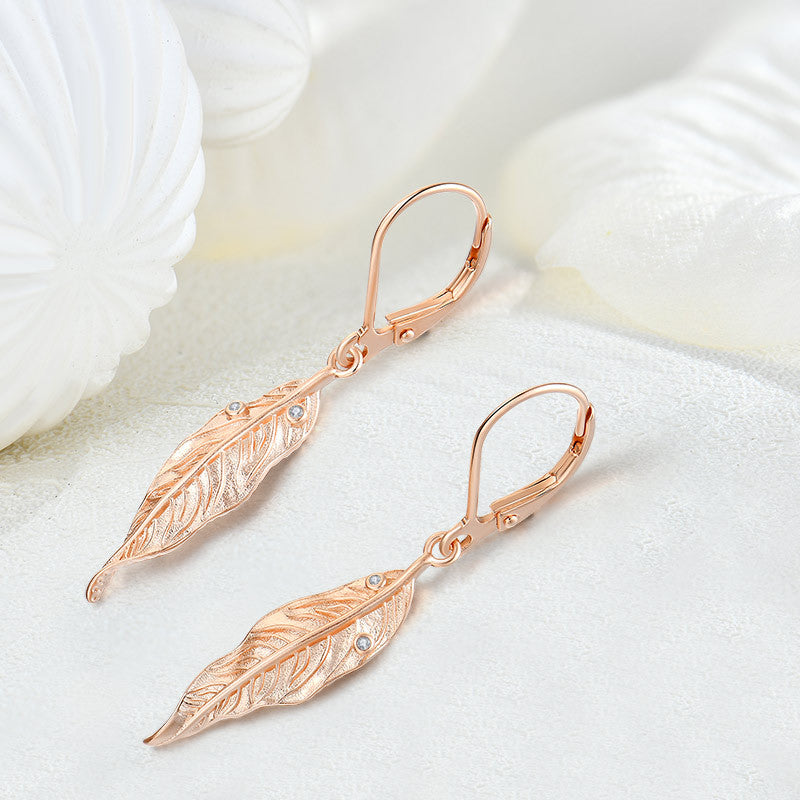 Ear clip s925 silver rose gold leaves sandblasting zirconium earrings eardrops female foreign trade cross-border jewelry silver accessories processing