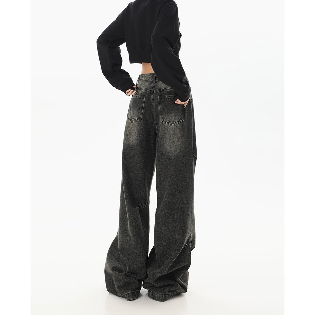 Maillard High Street washed straight jeans women's autumn and winter 2023 new high waist loose design wide-leg pants