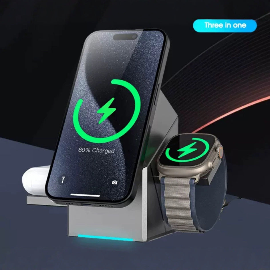 New rotary magnetic adhesive wireless charger for Apple Watch headset 3-in-1 15W fast charge mobile phone stand