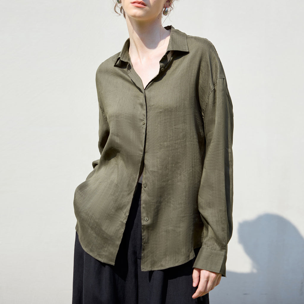 25 Old Money style Ramie loose solid color women's shirt simple single-breasted long sleeve shirt loose feeling Tencel linen top