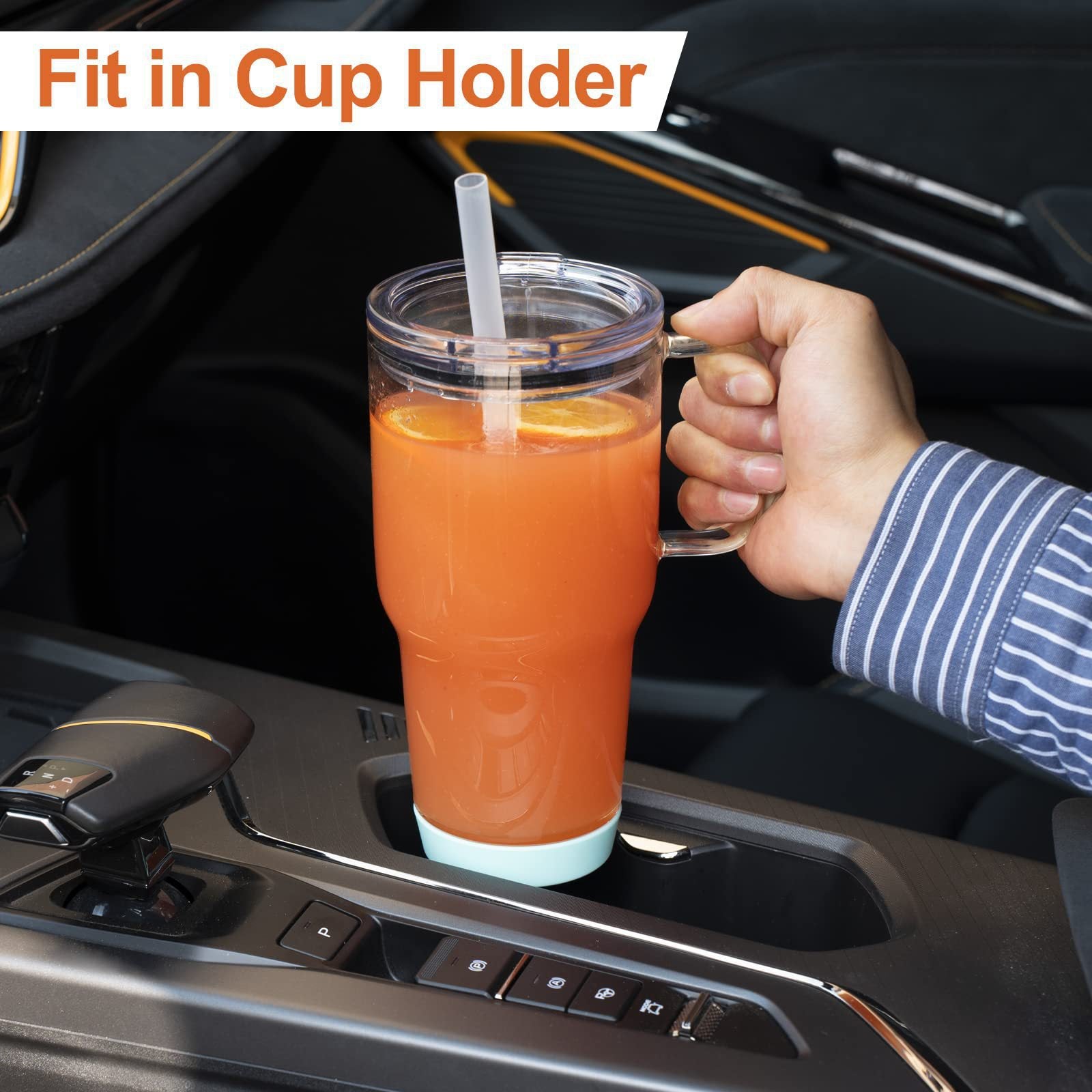 Cross-border 32oz handle Cup High Borosilicate glasses large capacity Car Cup with Straw ice cream cup high-looking Cup