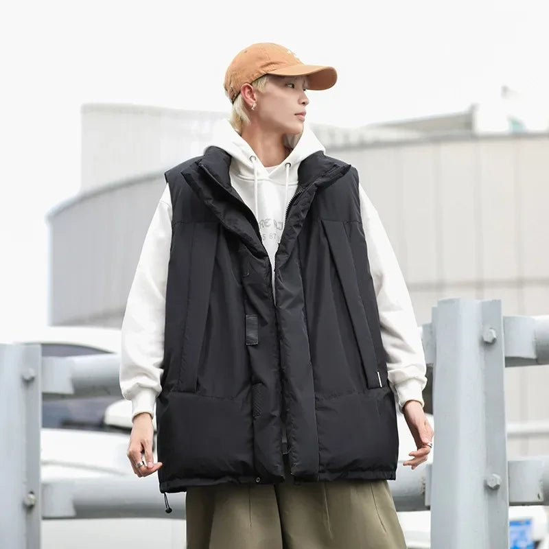 Japanese style stand-up collar cotton-padded coat vest man autumn and winter fashion brand thickened work clothes waistcoat all-match loose sleeveless cotton coat coat