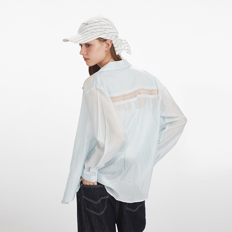 HeyHenry spring and autumn 2025 new loose Korean style loose long-sleeved shirt Women's thin slightly transparent smock top