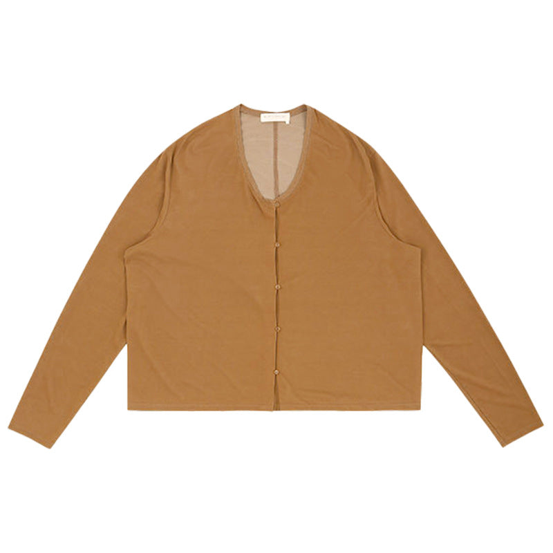 2025 spring and autumn simplicity solid color knitted cardigan pure cotton soft breathable round neck lightweight soft jacket long-sleeved women's clothing