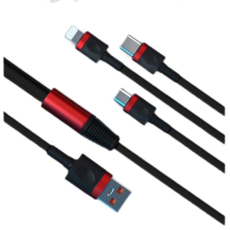 100W nylon woven three-in-one data cable for Huawei Apple gift custom logo three-in-one charge cable