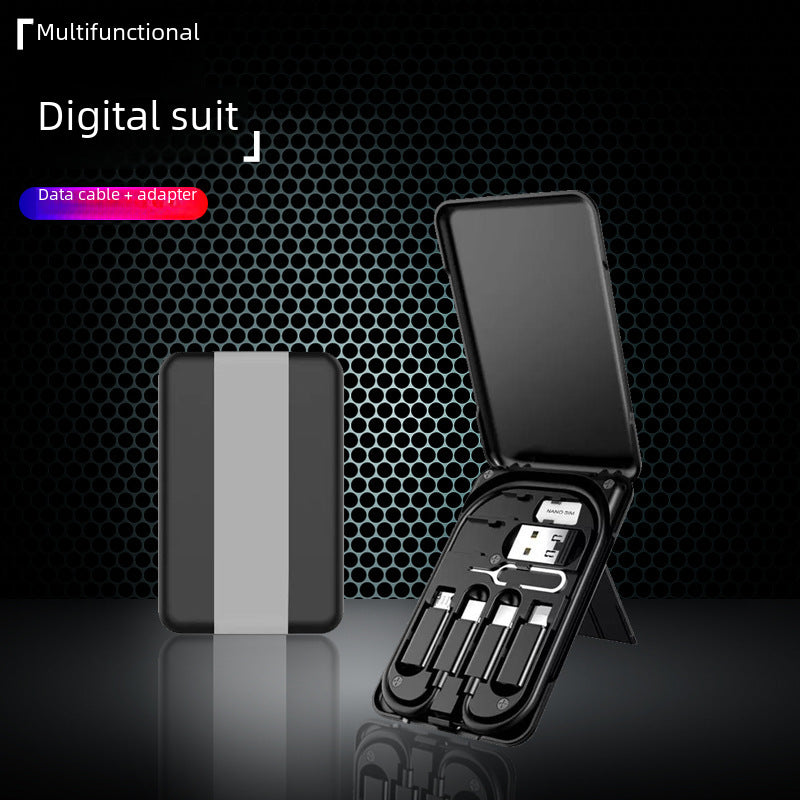 Travel portable data cable storage box multifunctional treasure box adapter charging strip line mobile phone bracket function