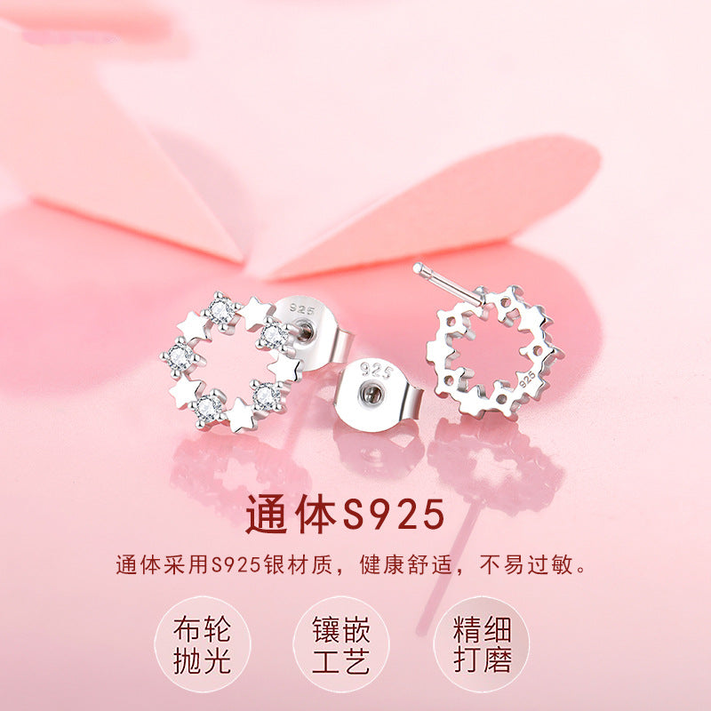 Earrings s925 sterling silver geometric stars zircon earrings women's earrings foreign trade cross-border jewelry silver accessories processing