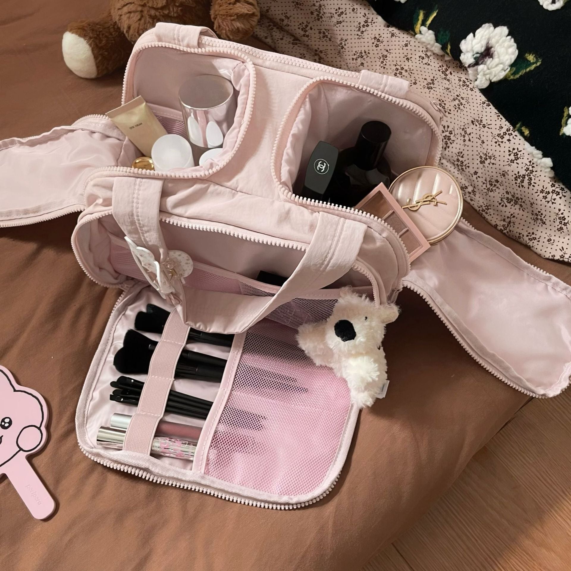 Cross-border wash bag simple lightweight large wide open wash bag fluffy cosmetic bag storage bag travel handbag