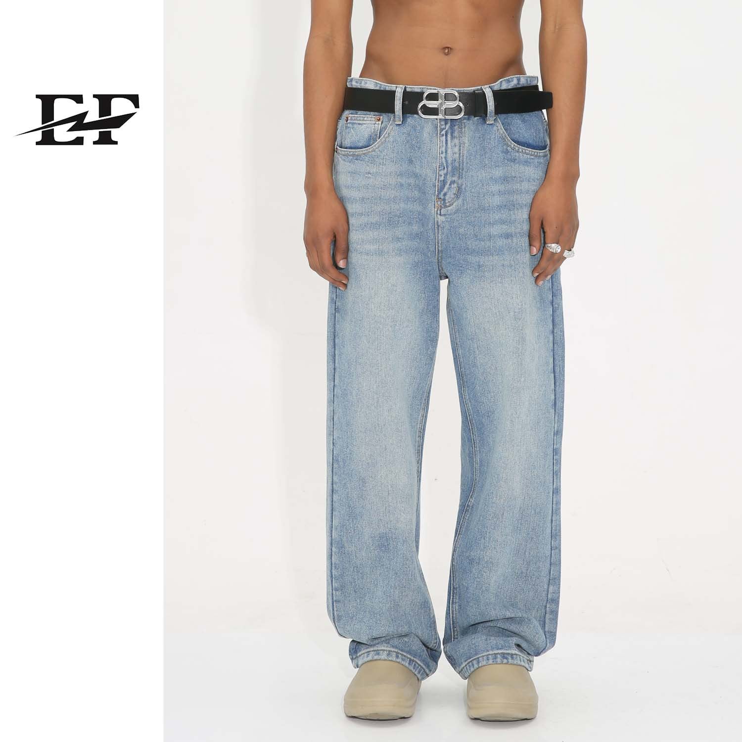 EF JEANS Korean Straight Jeans Men's Retro Loose Pants