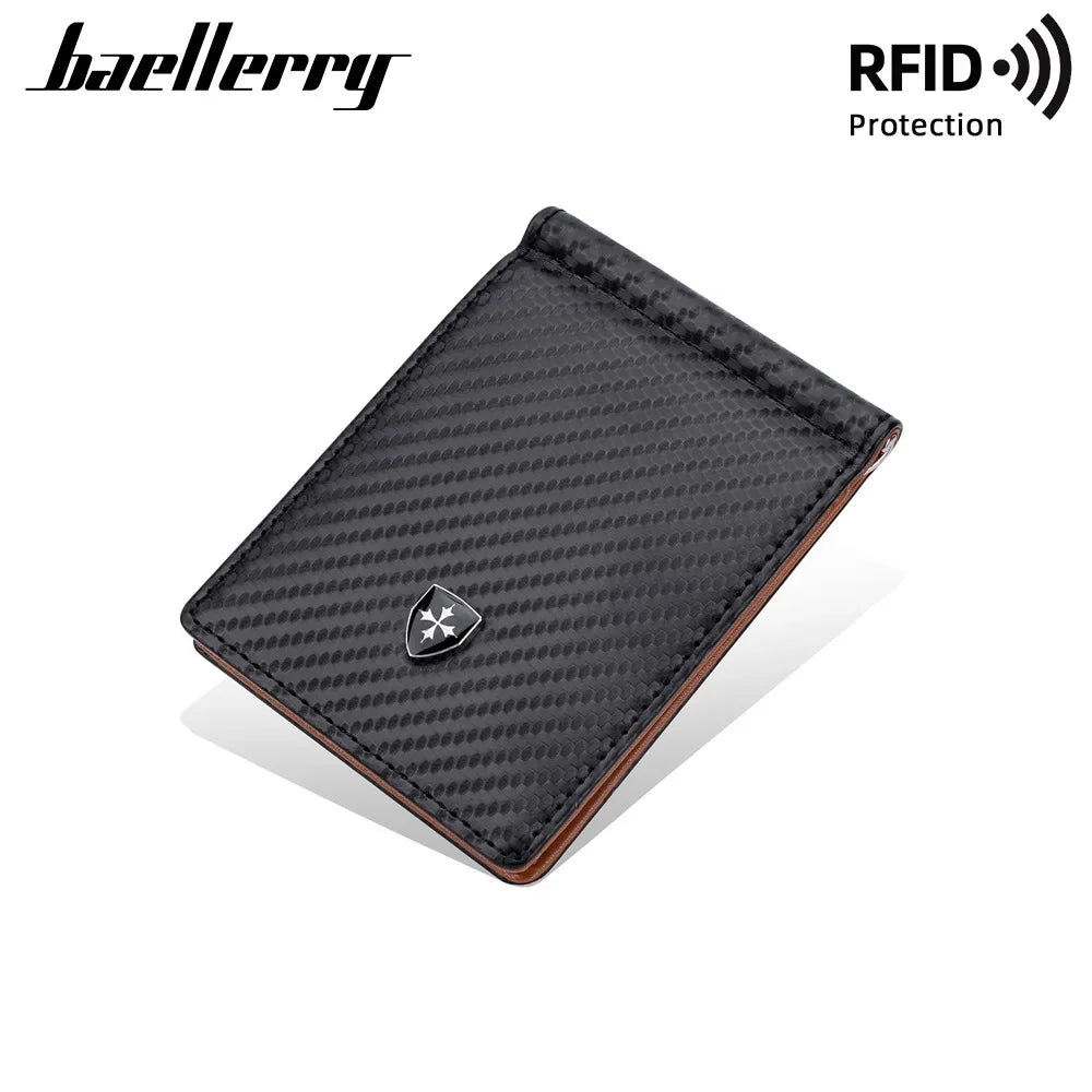 Men's new wallet baellerry carbon fiber multiple card slots RFID gold clip anti-theft swiping multifunctional card holder