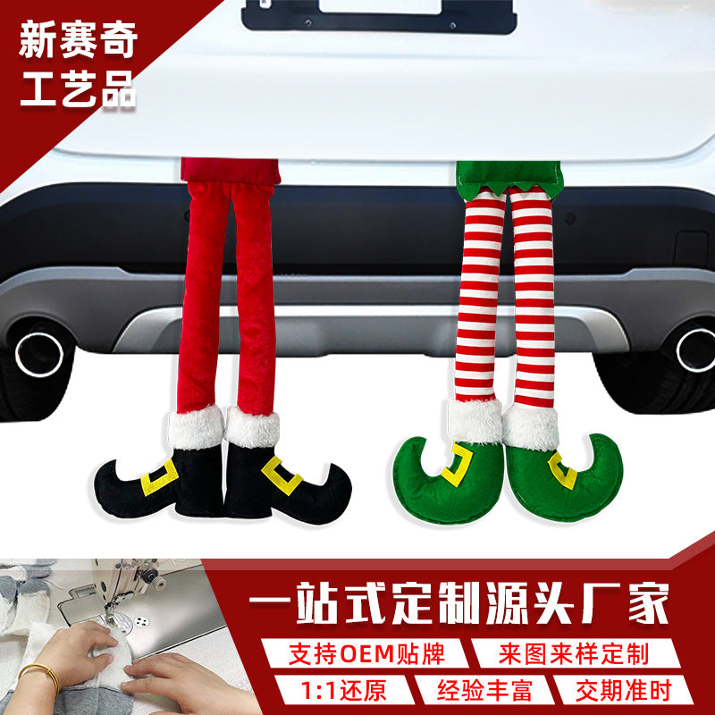 Cross-border new arrival Christmas striped red Wizard leg hanging tree decoration car clip leg decoration fireplace party decorations