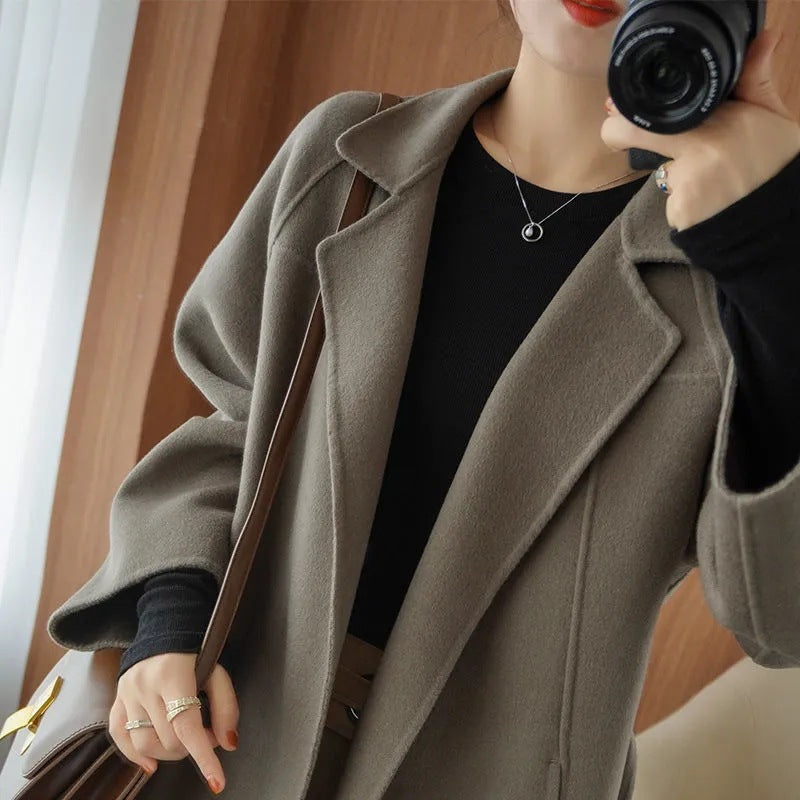 Cross-border foreign trade coat for women long below the knee loose plus size 2025 autumn and winter new high-end cardigan coat for women fashion