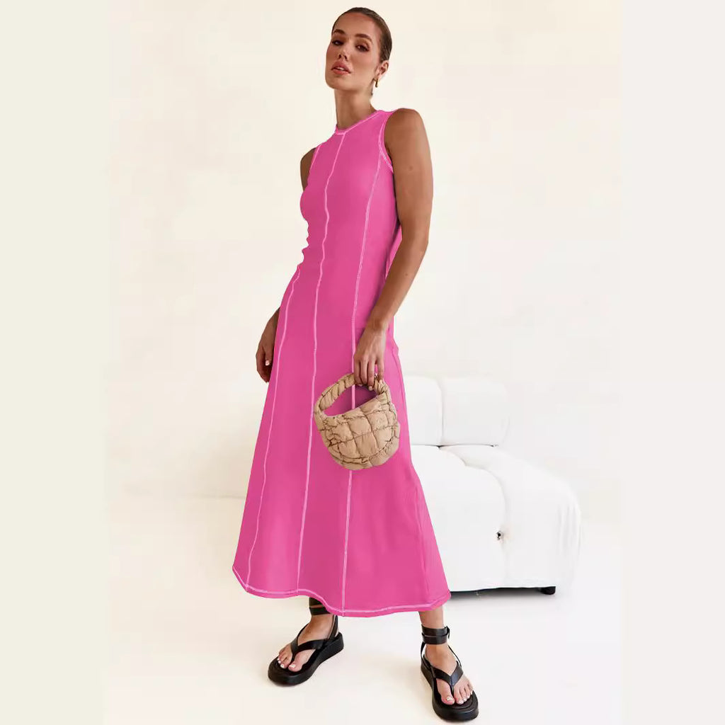 Cross-border y2g women's new European and American elegant lines contrasting-color dress High sense cinched sleeveless vest skirt summer