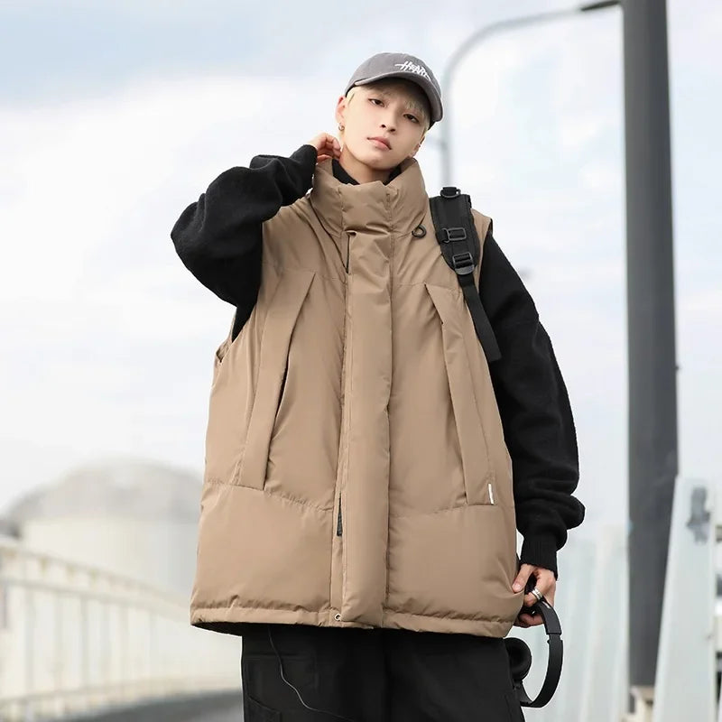 Japanese style stand-up collar cotton-padded coat vest man autumn and winter fashion brand thickened work clothes waistcoat all-match loose sleeveless cotton coat coat