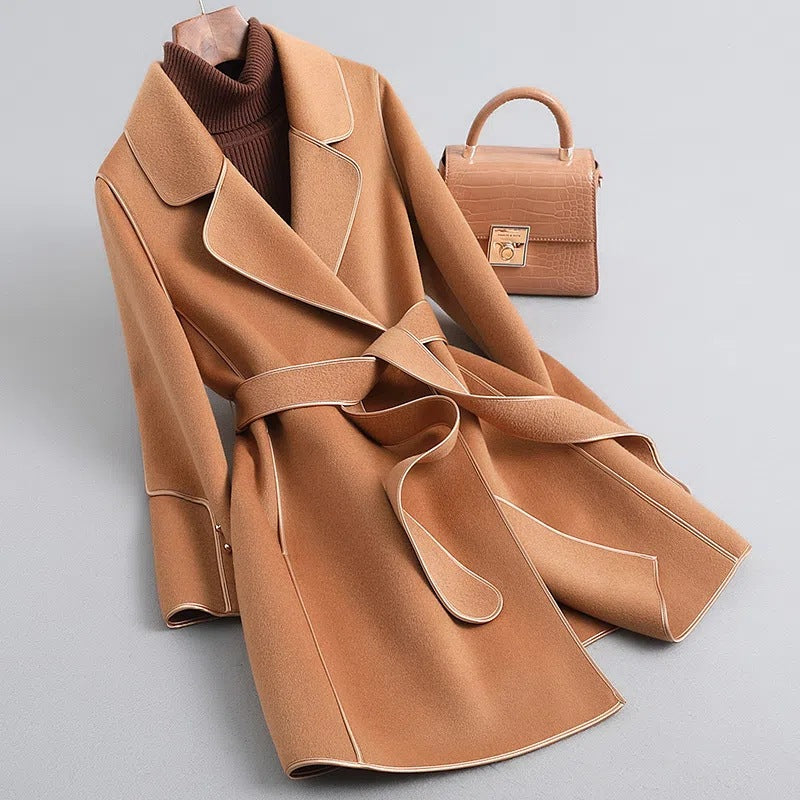 Quality 2022 winter Hong Kong style artistic retro super long sleeve pile collar women's woolen coat factory wholesale