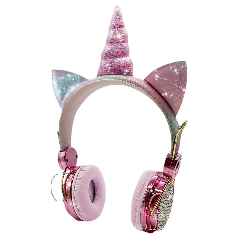 Factory cross-border Bluetooth headset wholesale hot head-mounted computer online class cartoon unicorn smart children's headphones