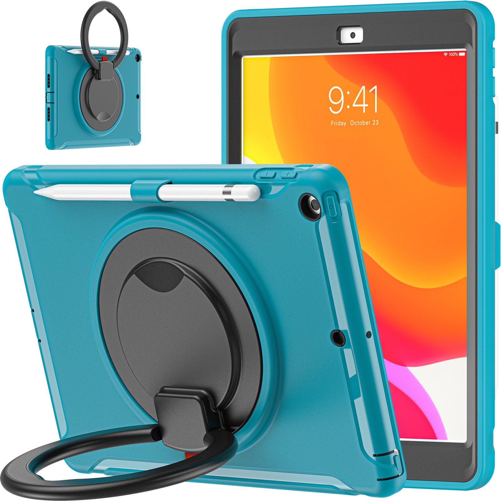 Applicable iPad 10.2 Apple tablet protective case with pen Sleeve 360 degrees handheld rotating bracket three-proof protective case