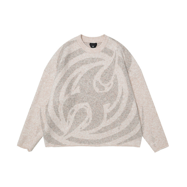 # OVDY autumn and winter American retro fashion brand distressed round neck couple soft glutinous knitted top heavy sweater men and women