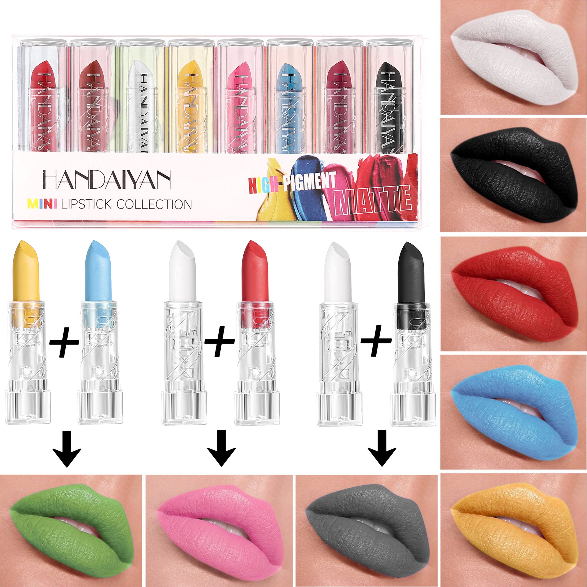 Cross-border Halloween lipstick kit 8 pieces handaiyan personalized DIY long lasting waterproof matte lipstick kit
