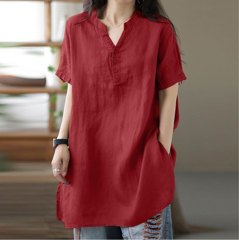 Cross-border European and American 2024 spring and summer Foreign Trade women's clothing independent station wish new top solid color button fashion short sleeve women