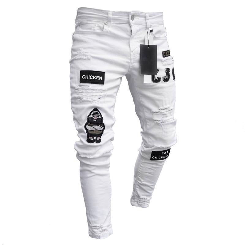 Men's jeans wisheBay feet hot sale jeans men's jeans ripped 4X badge cross-border LS