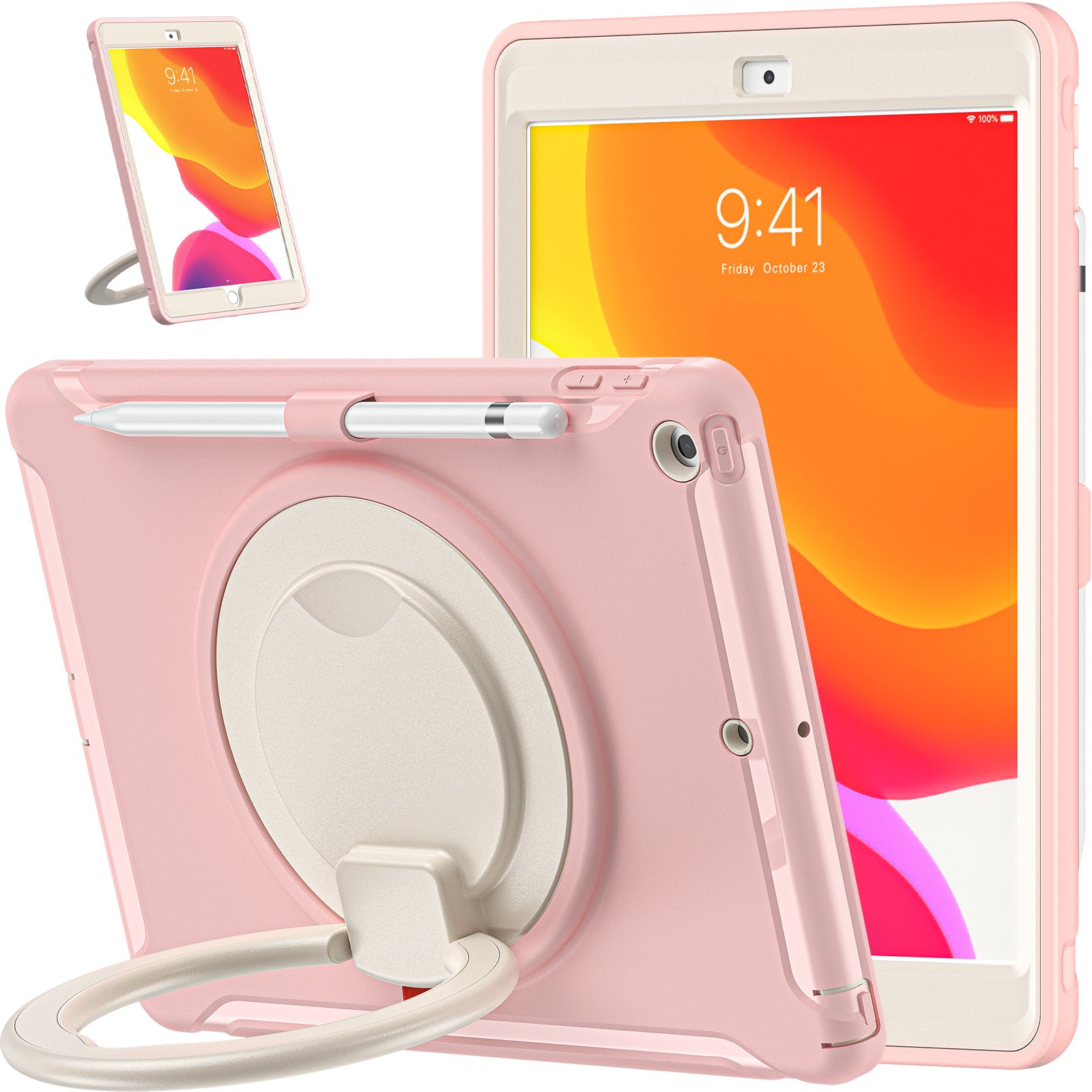 iPad 10.2 Apple tablet protective case with pen Sleeve 360 degrees handheld rotating bracket three-proof protective case