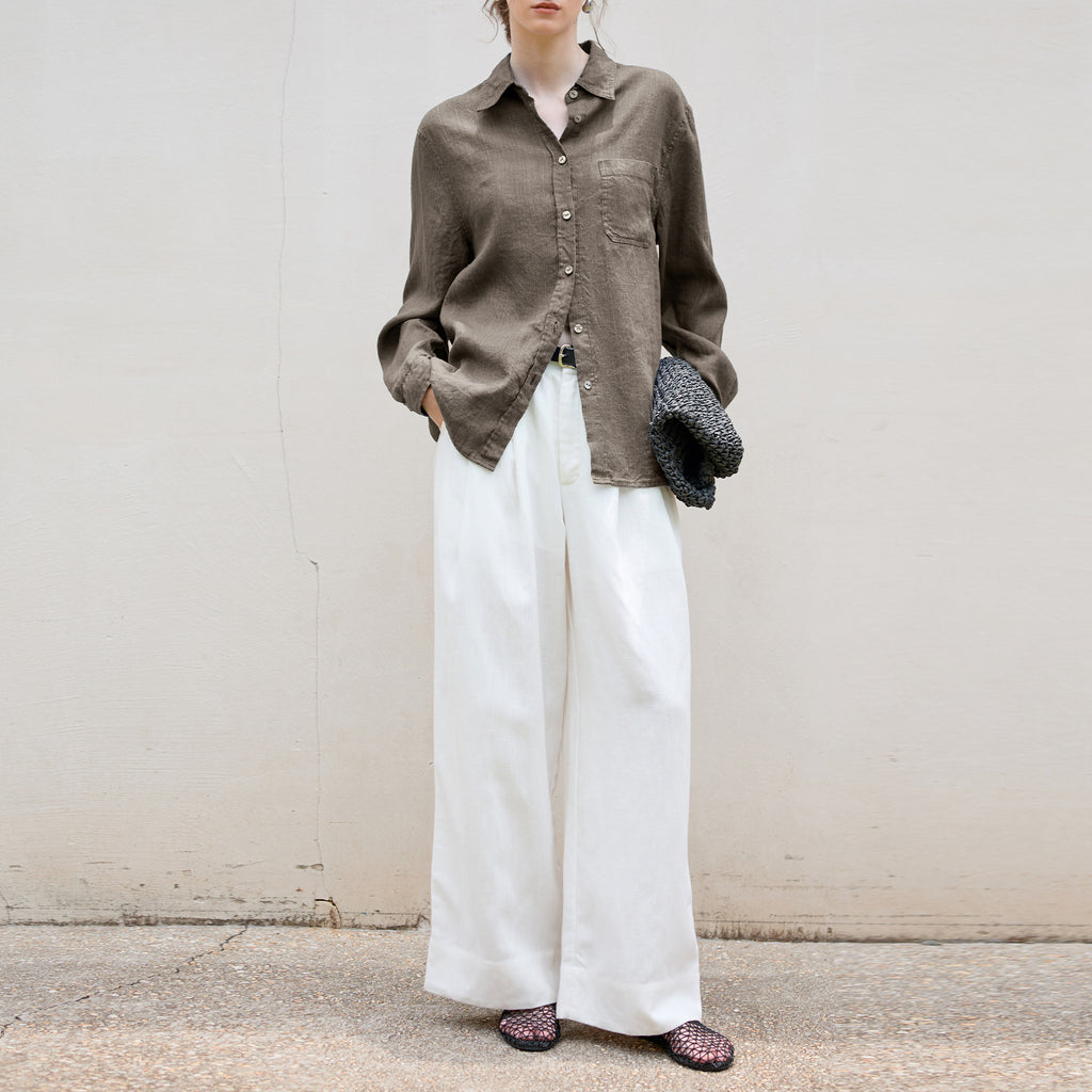 High-end long linen sleeves shirt Women's minimalist relaxed single-breasted Shirt autumn and winter New Tencel linen solid color top