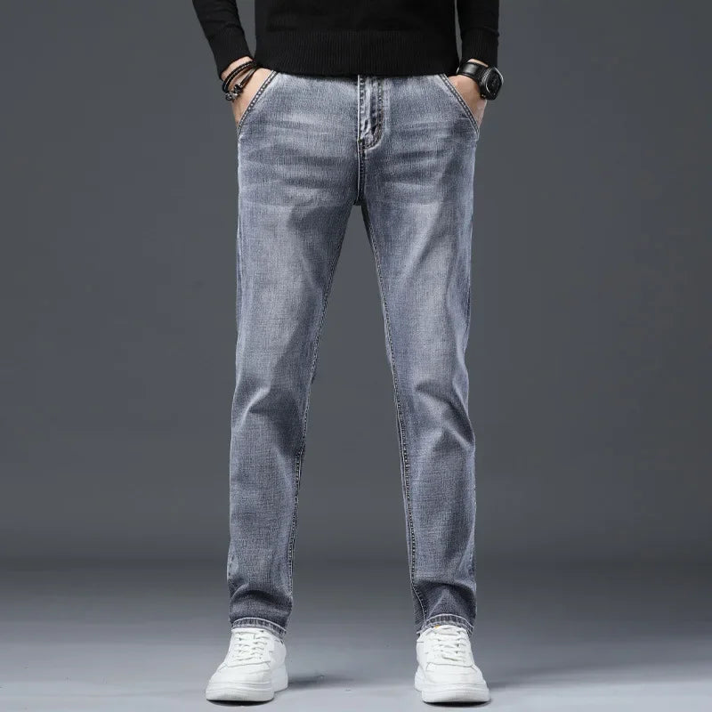 2021 autumn and winter new slim-fitting men's clothing pencil pants smoky gray jeans men's long pants men's jeans