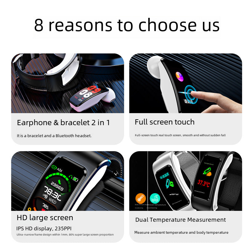 K60 smart bracelet call listening to music AI voice hard head in-ear headset 1.08 HD color screen address book synchronization